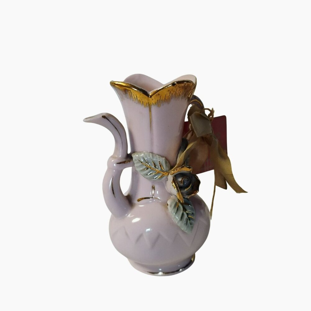 Vintage Pink Gold Ceramic Miniature Vase Original Tag Herbary Gardens Sachet 4" - Picture 4 of 6